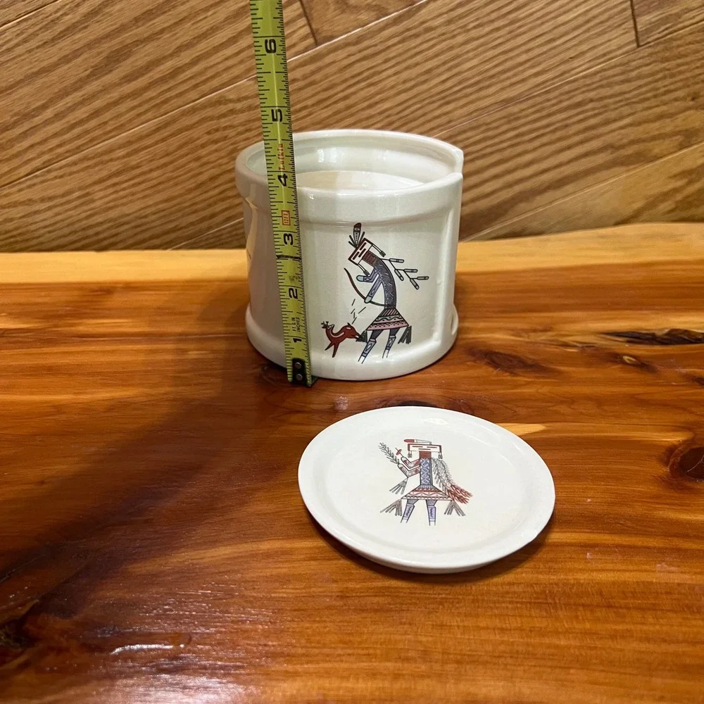 Vtg‎ Signed Handcrafted Southwestern Pottery Coaster Set 8 Pieces Matching Crock